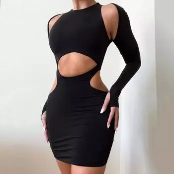 Сексуальное женское весеннее модное однотонное короткое платье с полой талией в европейском и американском стиле с запахом на талии S чёрный