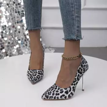 Сексуальные элегантные женские модные туфли с леопардовым принтом, модные босоножки с острым носком на высоком каблуке 34-43 35