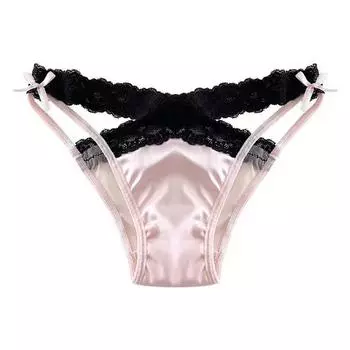 Сексуальные атласные трусики кружева пэчворк удобные женские нижнее белье с низкой талией тонкие бесшовные трусы крест Hallow женское нижнее белье M белый