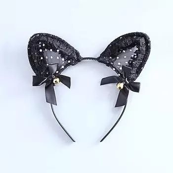 Сексуальные аксессуары для волос, забавные аксессуары, колокольчики, полые кошачьи ушки, повязки на голову, кружево, милые аксессуары для повязок на голову, головные уборы оптом. чёрный