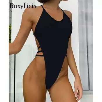 Сексуальные экстремальные мини-микро стринги с ремешками, женские купальники, цельный купальник, женский монокини с открытой спиной, купальный костюм, купальный костюм S чёрный