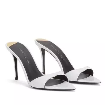 Сексуальные белые туфли на высоком каблуке, лето 2025, новые лакированные кожаные простые босоножки, одно слово со шпилькой, полутапочки для женщин 34 чёрный