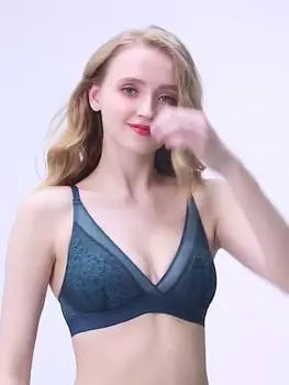 Сексуальные беспроводные бюстгальтеры для женщин, ультратонкий кружевной бюстгальтер без косточек с глубоким V-образным вырезом 34B зелёный