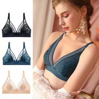 Сексуальные беспроводные бюстгальтеры для женщин, ультратонкий кружевной бюстгальтер без косточек с глубоким V-образным вырезом 75B розовый