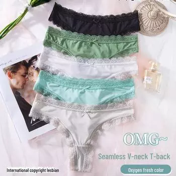 Сексуальные бесшовные плавки-стринги V-образной формы с дышащей хлопковой промежностью для женщин S серый/синий