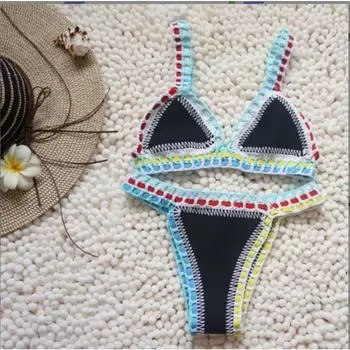 Сексуальные бикини, женский купальник, летний неопреновый бикини, пляжная одежда, бикини для серфинга, женский купальник из двух частей, бразильский купальный костюм, хит продаж S чёрный