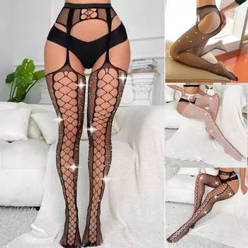 Сексуальные блестящие чулки, колготки в сетку, ажурные чулки с открытой промежностью, красочные ромбовидные колготки, новинка One size