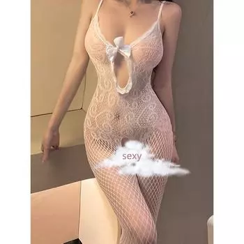 Сексуальные боди в сеточку с вырезами, цельное полупрозрачное боди с бантом, женское сексуальное нижнее белье One-size