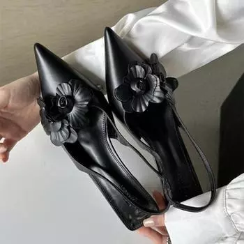 Сексуальные босоножки с цветочным принтом класса люкс с острым носком на тонком низком каблуке женские туфли-лодочки элегантные туфли-лодочки для вечеринок мюли Zapatos De Mujer 35 розовый