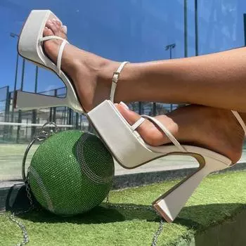 Сексуальные босоножки с открытым носком и пряжкой на ремешке, квадратная платформа с узкими ремешками, необычный стиль, высокие каблуки, женская обувь, лето 36