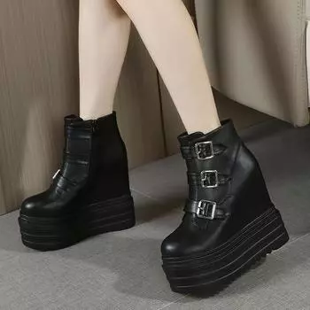 Сексуальные ботильоны для ночного клуба в Европе и Америке, осень 2025 г., новые женские сапоги на очень высоком каблуке 14 см, водонепроницаемые короткие сапоги 34 чёрный