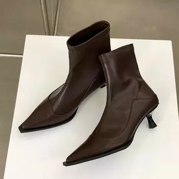 Сексуальные ботильоны из мягкой кожи с острым носком, женские модные ботильоны на низком каблуке на осень/зиму для женщин Zapatos Mujer 35
