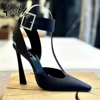 Сексуальные бриллиантовые аксессуары, темпераментные изысканные туфли на высоком каблуке 2024 года, новые модные элегантные женские туфли с острым носком, лето 34