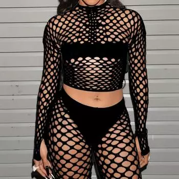 Сексуальные цельные колготки с открытой полостью для пупка, женские перспективные рыболовные сети, цельный комплект YD8163 One size (white card + OPP)