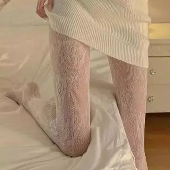 Сексуальные черные белые чулки в сеточку с кружевом в стиле Лолиты, колготки с низкой посадкой, японские готические цветочные чулки из ротанга, горячие классические колготки чёрный