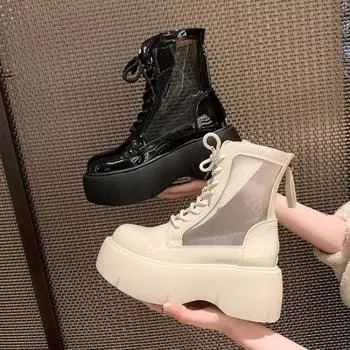 Сексуальные черные ботильоны для женщин, лето 2024, новые сапоги на каблуках, женские белые кружевные сетчатые короткие ботинки Botas mujer, модная роскошная обувь 35 белый