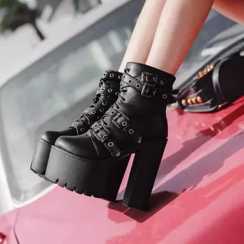 Женские ботильоны из ПУ на высокой платформе 34 чёрный