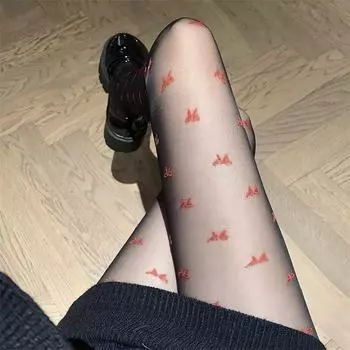 Сексуальные черные сетчатые чулки с бантом и белые жаккардовые колготки Red Butterfly чёрный