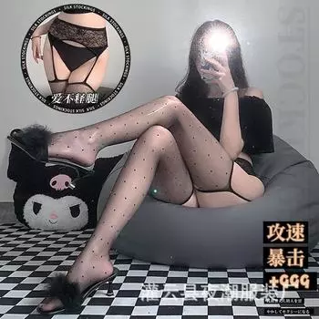 Сексуальные чулки для секса Тонкие маслянистые чулки в горошек для секса Открытая промежность свободные черные чулки Spice girl 3205 One Size