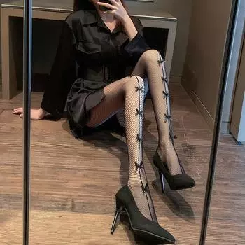 Сексуальные чулки Нижнее белье Сексуальные чулки в сеточку с бантом Красивые ноги Длинные колготки-трубы Сексуальные кружевные длинные носки с бантом Medias One Size белый