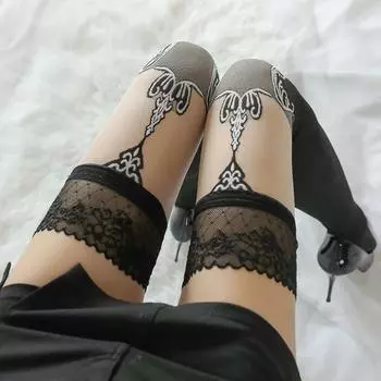 сексуальные чулки ретро сексуальные длинные кружевные чулки боди жаккард соблазнительный кружевной край до колена One Size