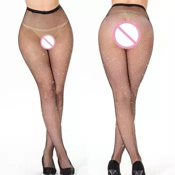 Сексуальные чулки в сеточку со стразами, женские обтягивающие колготки для ночного клуба, женские открытые костюмы с открытой промежностью, комплект нижнего белья One Size