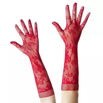 Сексуальные длинные кружевные перчатки, сетчатые цветочные готические панк-варежки, нейлоновые эластичные перчатки на Рождество и Хэллоуин, эластичное украшение для нарядного платья красный