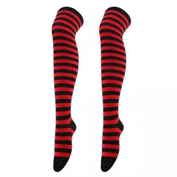 Сексуальные длинные носки выше колена в японскую черно-белую полоску для женщин, девушек, кавайных, лолит, аниме, хлопковых теплых чулок one size