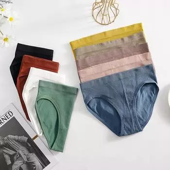 Сексуальные дышащие бесшовные женские трусы-брифы из хлопка в рубчик со средней посадкой M белый