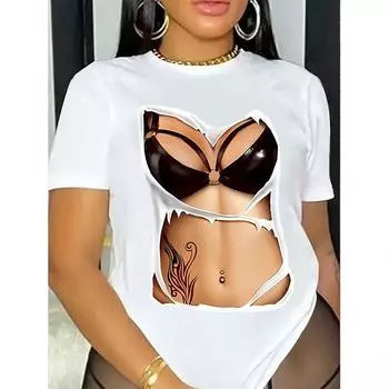 Сексуальные футболки с принтом тела, базовая футболка в стиле Харадзюку, высококачественная летняя женская рубашка с коротким рукавом и воротником, модная повседневная одежда S