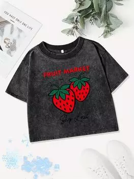 Сексуальные хлопковые кроп-топы женские с фруктовым принтом клубники, выстиранные футболки, летние с круглым вырезом, обычного кроя, уличная одежда Y2K, женская одежда M