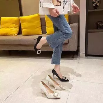 Сексуальные и удобные туфли на высоком каблуке, новые весенне-осенние повседневные туфли на шпильке со стразами и жемчугом 35