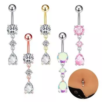 Сексуальные изысканные кольца для пупка с каплями воды из циркона для женщин и девочек, кольца для пупка из нержавеющей стали, украшения для пирсинга тела золотой