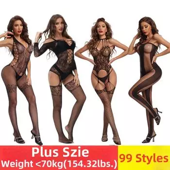 Сексуальные колготки с открытой промежностью, эротическое белье для женщин, ажурные чулки с полым телом, кружевные колготки, прозрачное боди, большие размеры 1