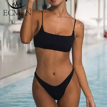 Сексуальные комплекты бикини с разрезом больших размеров, женские купальники, модные простые однотонные купальники, женские комплекты бикини из двух предметов