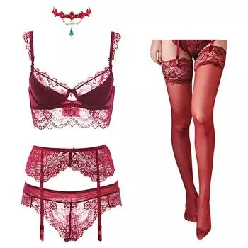 Сексуальные комплекты бюстгальтеров Бюстгальтер + трусики + подвязки + чулки + ожерелье плюс бюстгальтер 5XL 95D