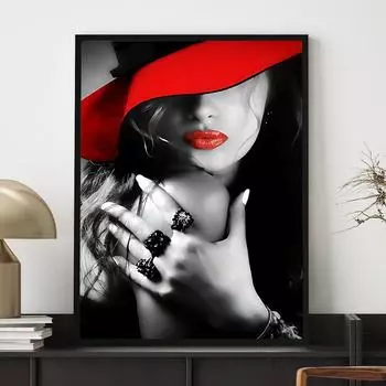 Сексуальные красные губы женщины сжигают деньги наличные плакаты и принты холст картины мода девушка портрет настенное искусство картина бар домашний декор 20X30cm