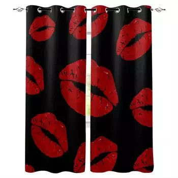 Сексуальные красные помады принт черные плотные шторы для кухни спальни детской комнаты оконные шторы для гостиной W135 x H60cm