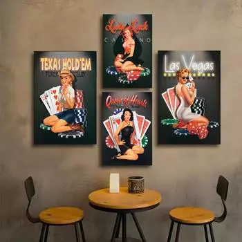 Сексуальные крупье, покер, игральные карты, интерьерные картины, винтажный декор, аксессуары для украшения комнаты, эстетические холсты, постеры на стене 21x30cm No Framed