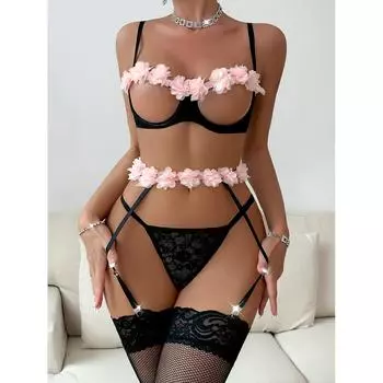 Сексуальные кружева очаровательные и соблазнительные водорастворимые наклейки забавный комплект для женщин темный комплект нижнего белья шелковый сексуальный комплект нижнего белья Lenceria S