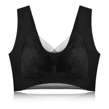 Сексуальные кружевные бюстгальтеры для женщин, однотонный бюстгальтер с полной чашкой и v-образным вырезом, бесшовный укороченный топ, женское дышащее белье с эффектом пуш-ап L чёрный