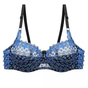 Сексуальные кружевные бюстгальтеры для женщин больших размеров женское цветочное нижнее белье D 3/4 чашки бюстгальтер 34D/75D синий