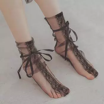 Сексуальные кружевные перспективные комплекты чулок с бантом, сетчатые сексуальные аксессуары, наборные носки, японский тюль, наркоман one size fits all чёрный