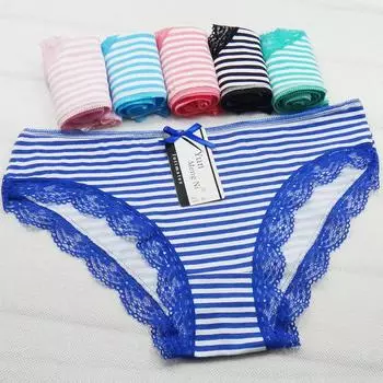 Сексуальные кружевные полосатые трусики, женское хлопковое нижнее белье, нижнее белье больших размеров, женские трусики, 6 шт./компл. M