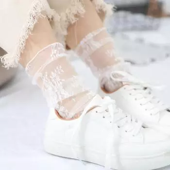 Сексуальные кружевные сетчатые носки из смешанного волокна, прозрачные эластичные сетчатые носки до щиколотки, тонкие женские крутые носки One Size чёрный