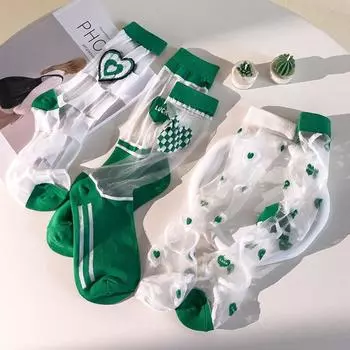 Сексуальные кружевные сетчатые тонкие стеклянные шелковые носки, летние ультратонкие прозрачные женские носки, повседневная модная уличная одежда, зеленые шелковые носки с кристаллами EUR 34-39