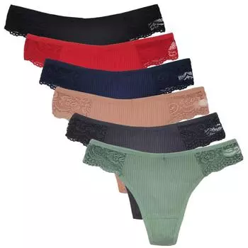 Сексуальные кружевные стринги для девочек, хлопковые женские трусики, бикини, женское нижнее белье, 6 шт./компл. M белый
