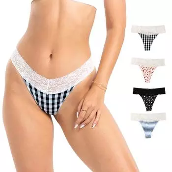 Сексуальные кружевные стринги, дышащие женские трусы с низкой посадкой, хлопковые простые бесшовные трусы S