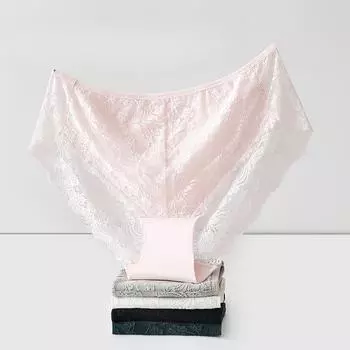 Сексуальные кружевные трусики большого размера из чистого хлопка с высоким разрезом, удлиненным шаговым швом, ультратонкий край, не натирающий ноги. Трусики XL светло-серый