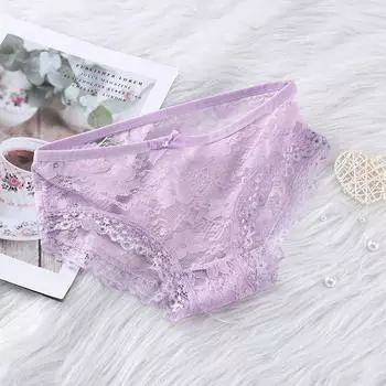 Сексуальные кружевные трусики для девочек, дышащее нижнее белье с вырезанным узлом-бабочкой, трусики средней высоты с открытой талией, однотонные женские треугольные трусики L серый